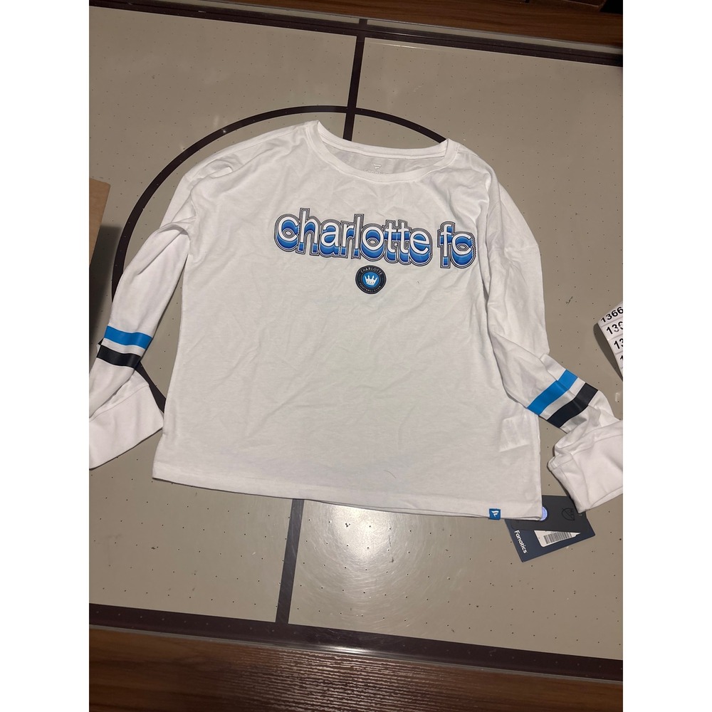 1300 Fanatics Charlotte FC MLS Long Sleeve Stripe Shirt White Medium 206226833